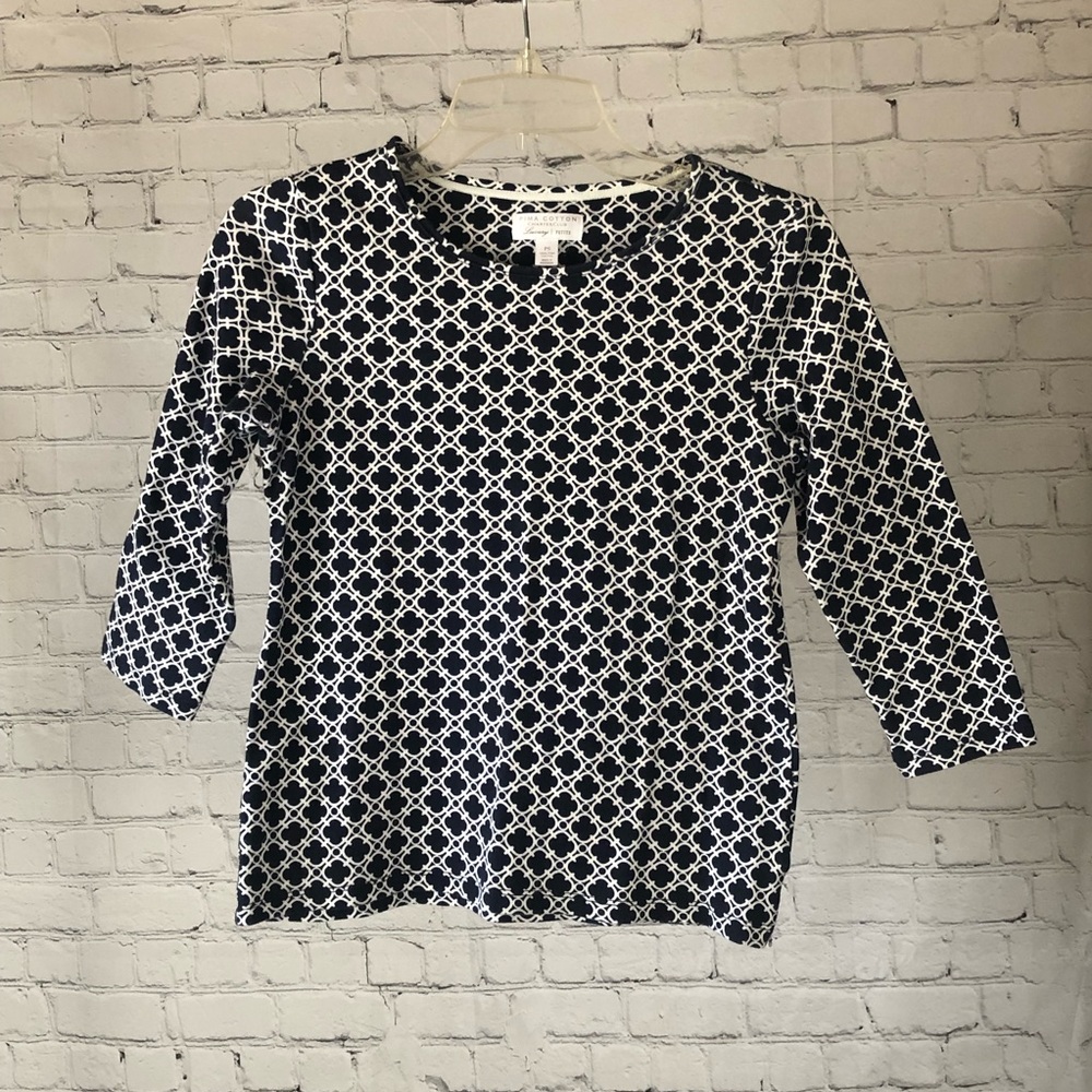 Women's Charter Club 100% Pima Cotton blue and white lattice print shirt.